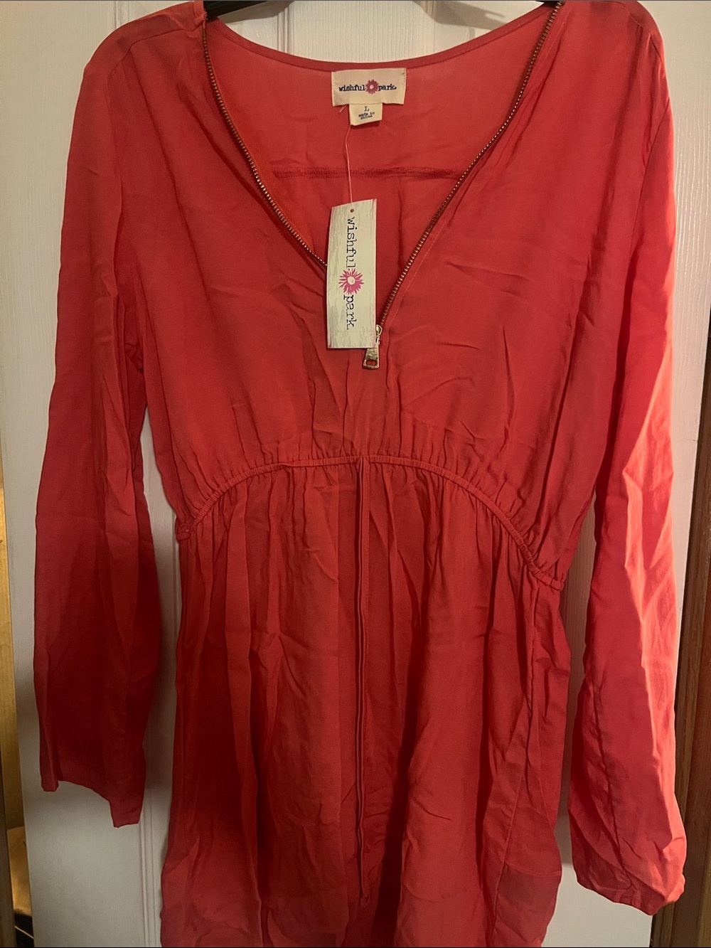 Coral Long-Sleeve V-Neck dress